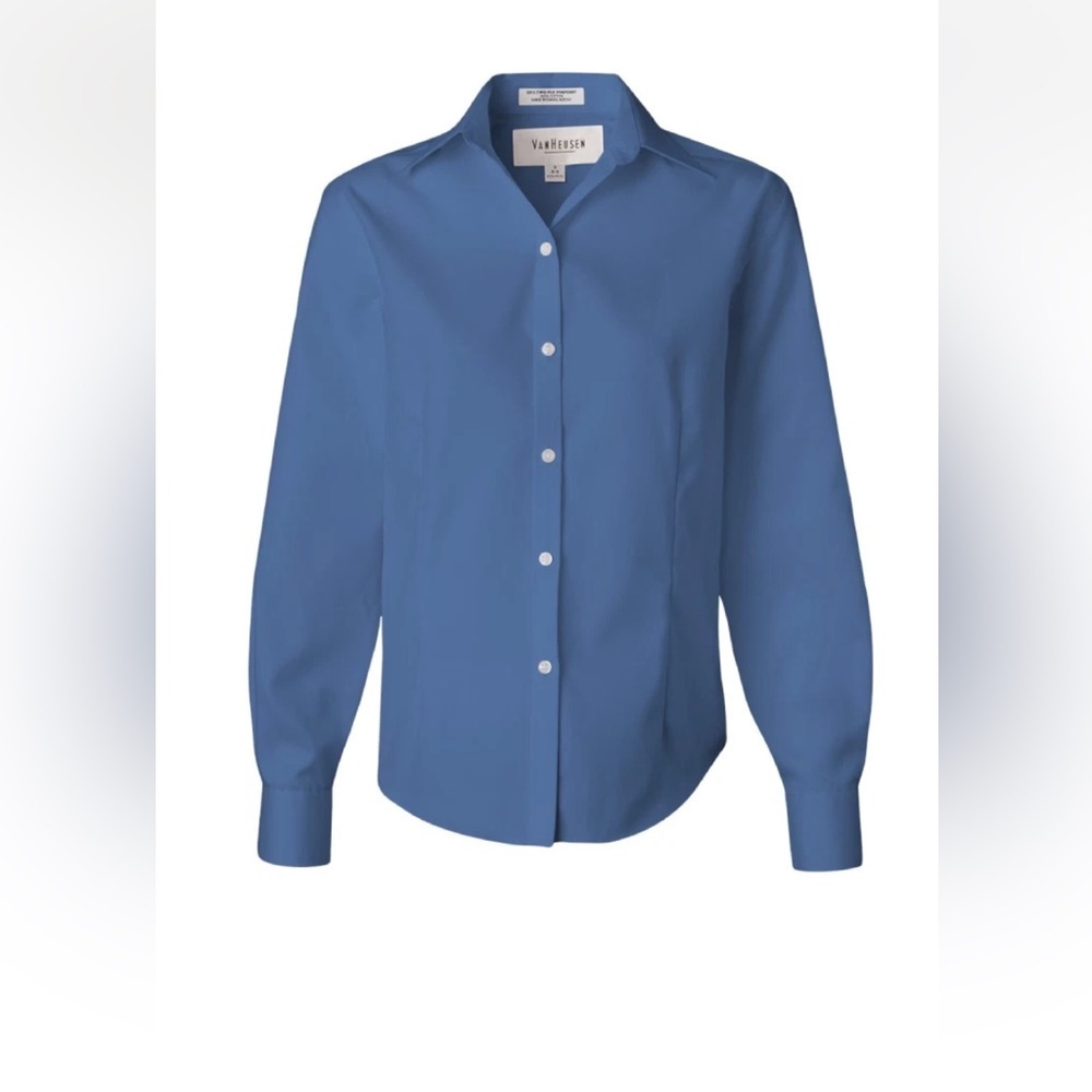 Van Heusen Blue Womens Non-Iron Pinpoint Oxford Shirt Size XL
